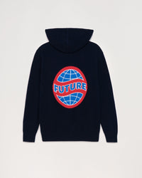 Hoodie zippé à motif globe en cachemire - Navy