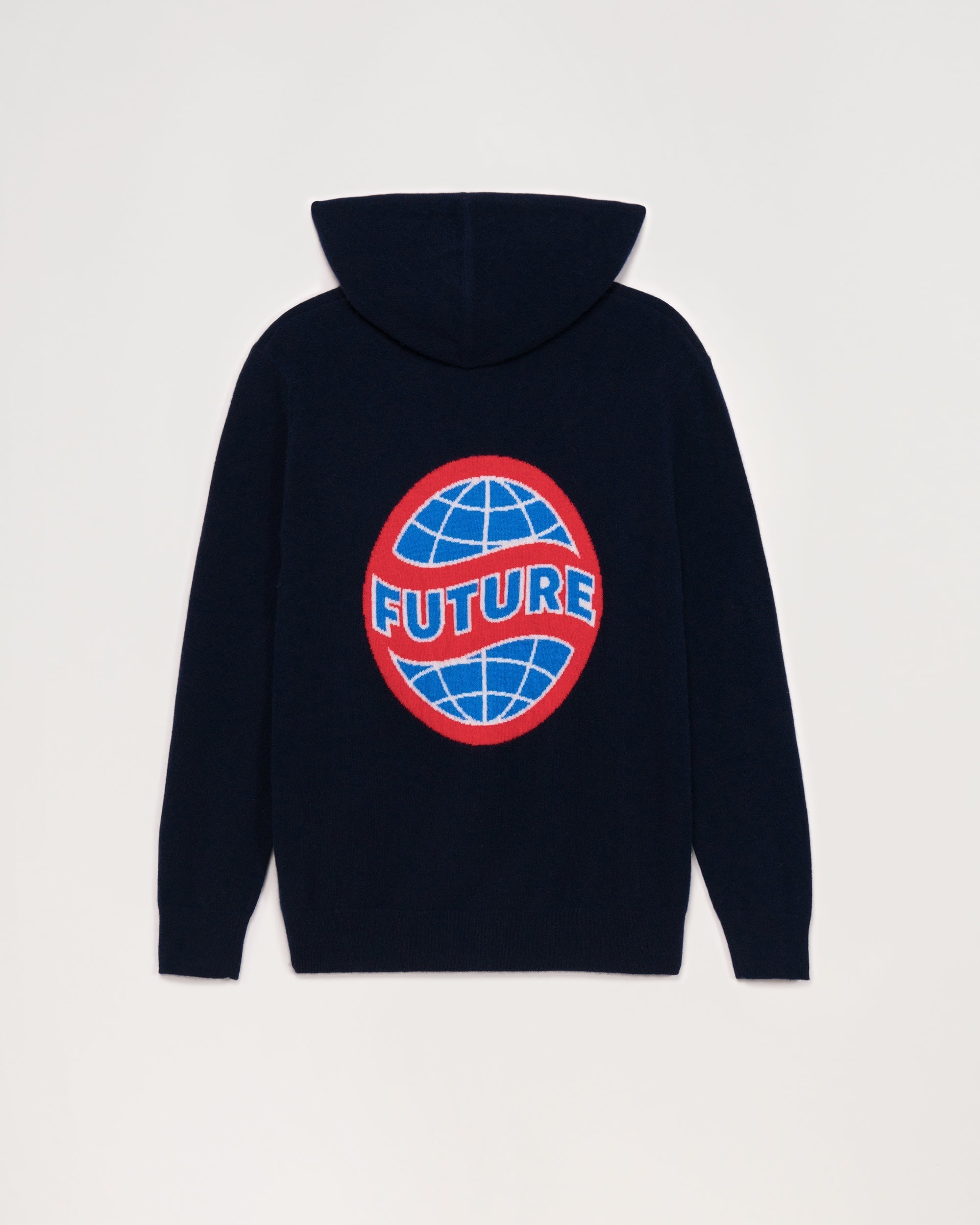 Hoodie zippé à motif globe en cachemire - Navy