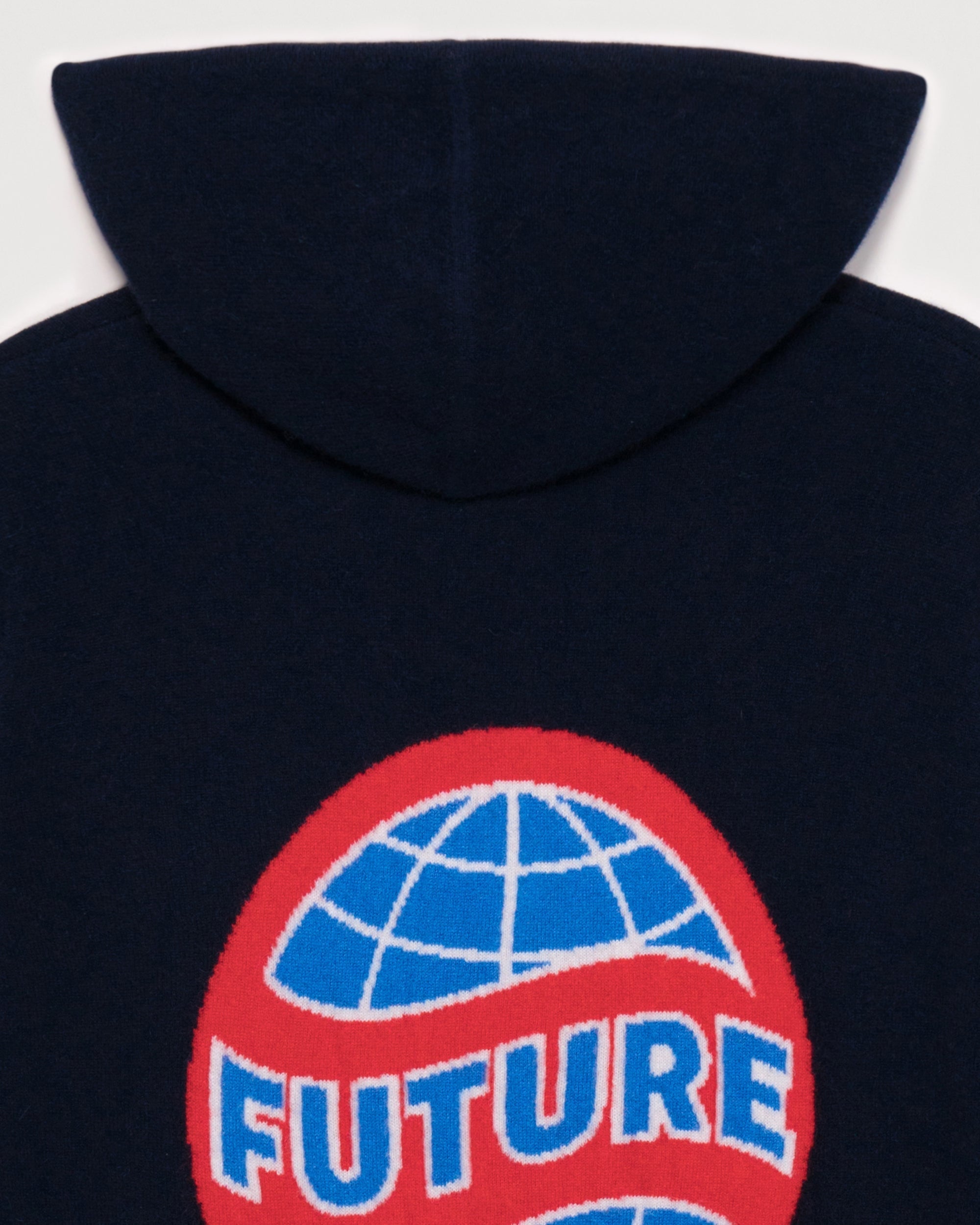 Hoodie zippé à motif globe en cachemire - Navy