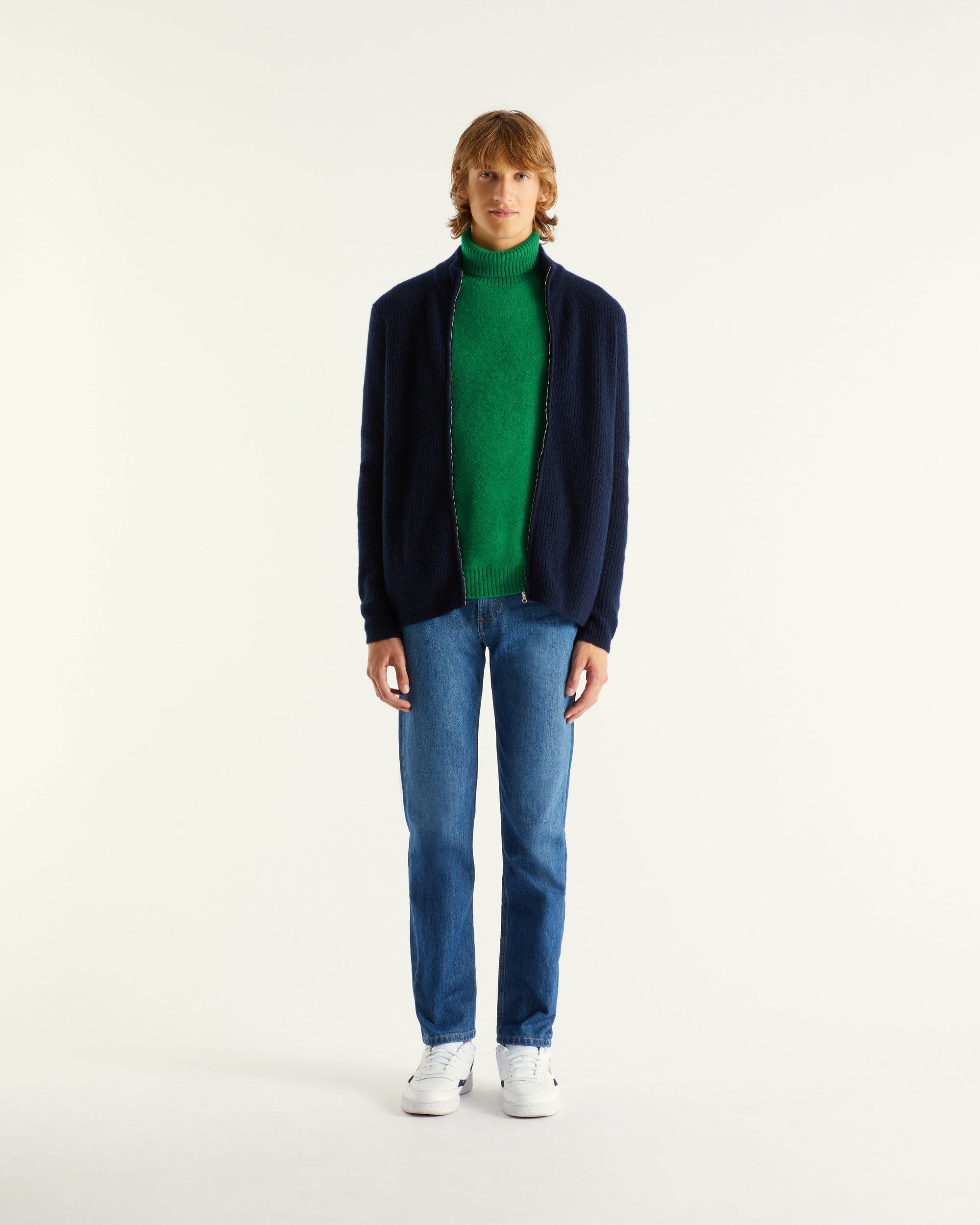 Pull à col roulé et manche marteau en cachemire - Party Green