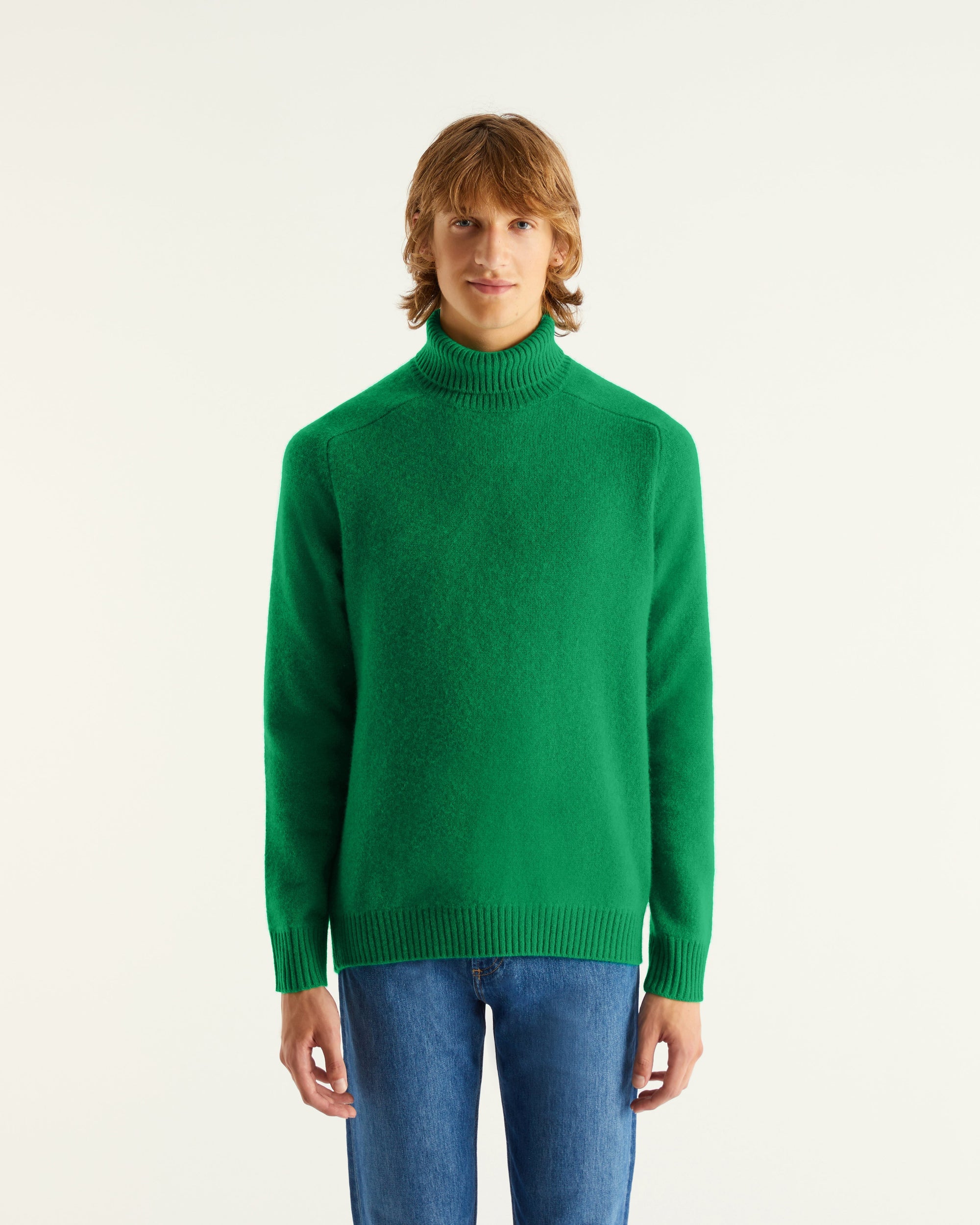Pull à col roulé et manche marteau en cachemire - Party Green