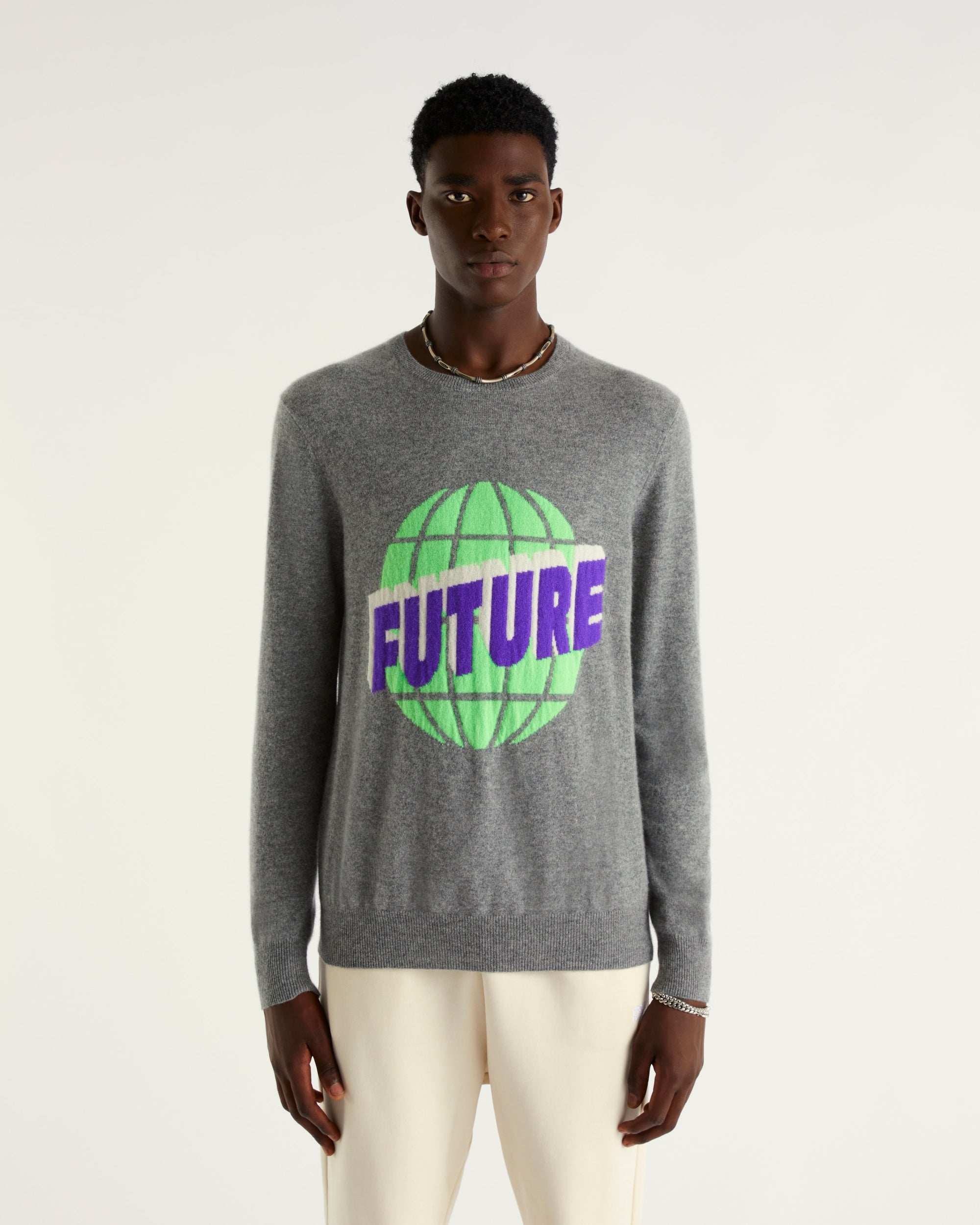 Pull à col rond future globe en cachemire - Dark Heather Gray