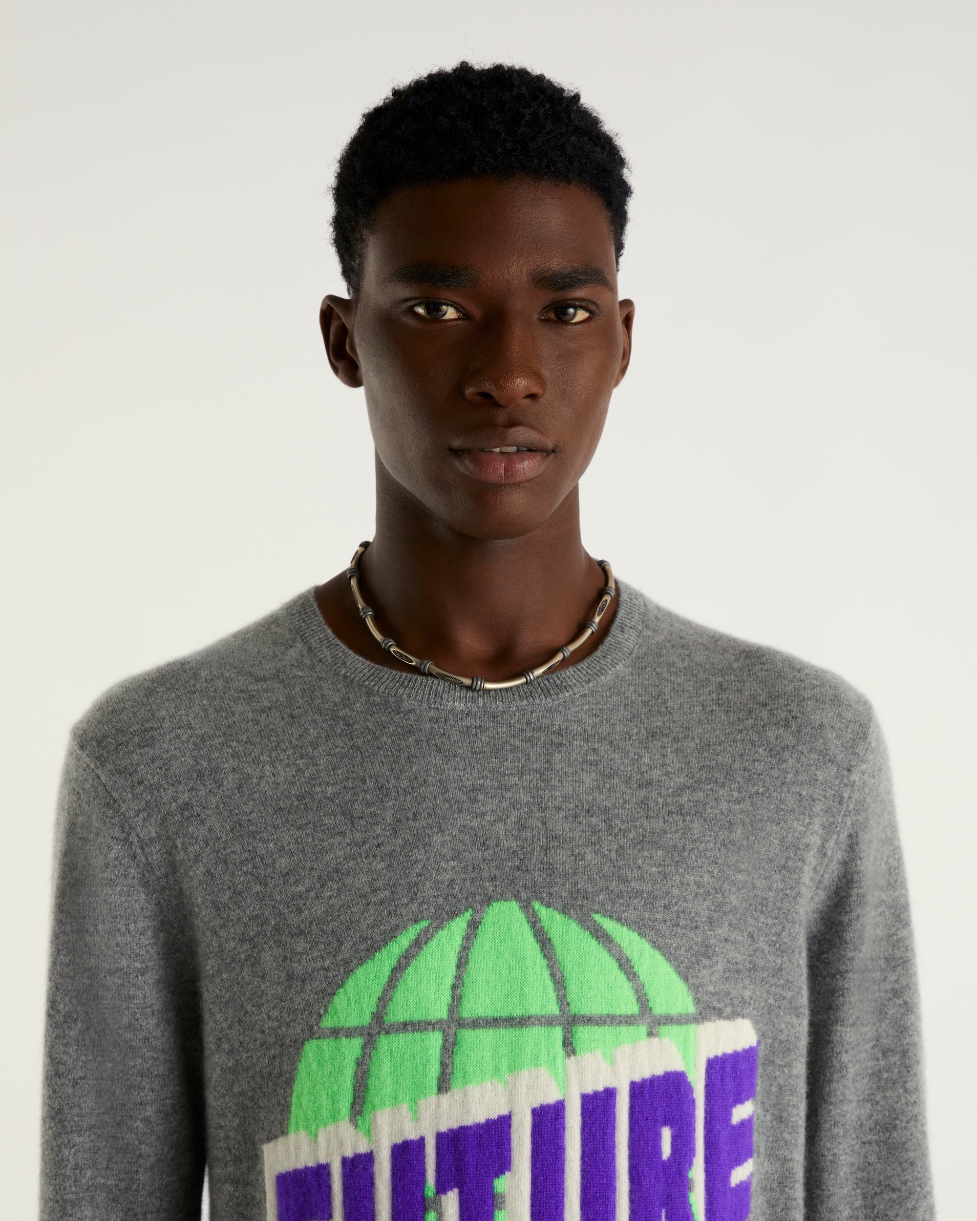 Pull à col rond future globe en cachemire - Dark Heather Gray