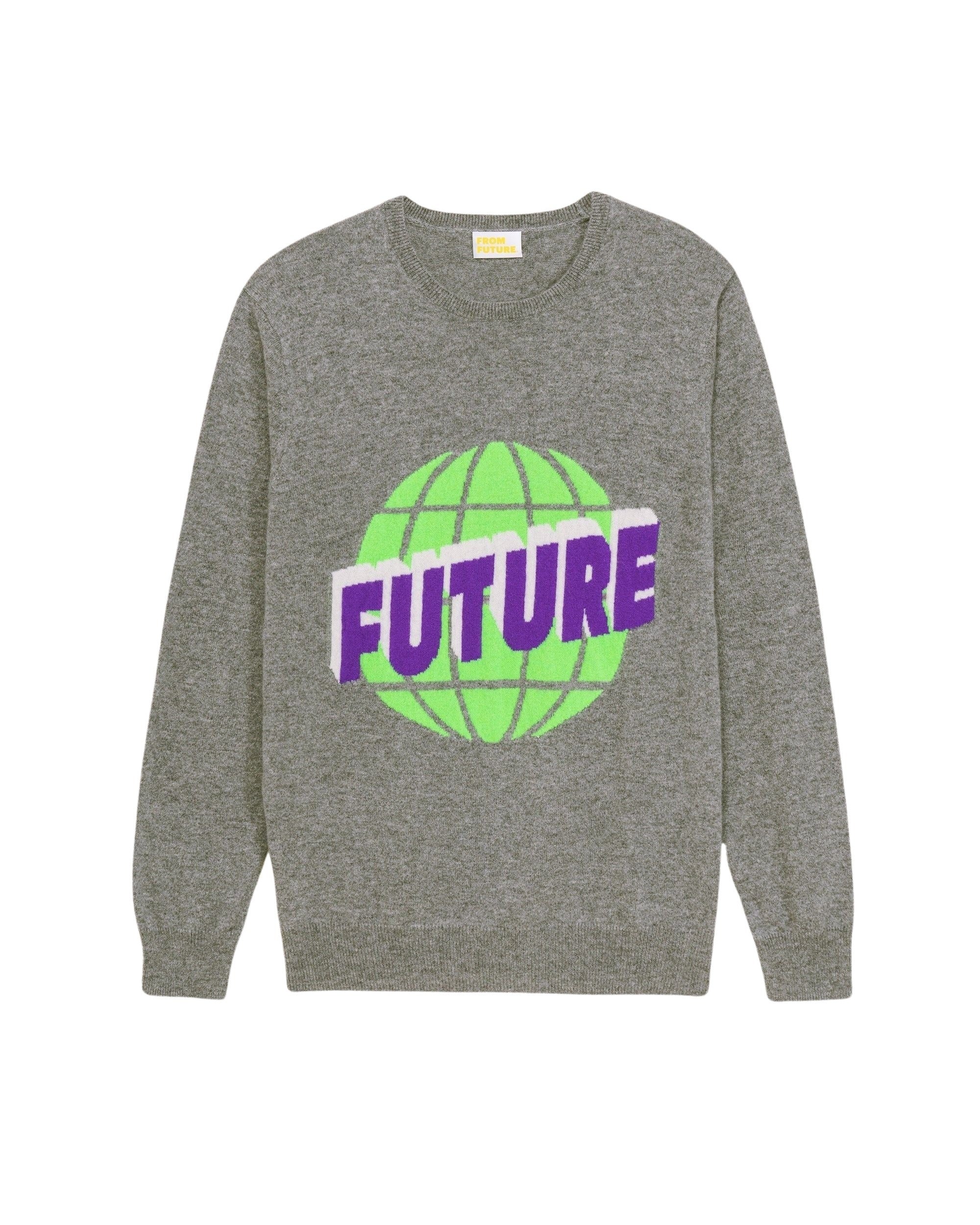 Pull à col rond future globe en cachemire - Dark Heather Gray