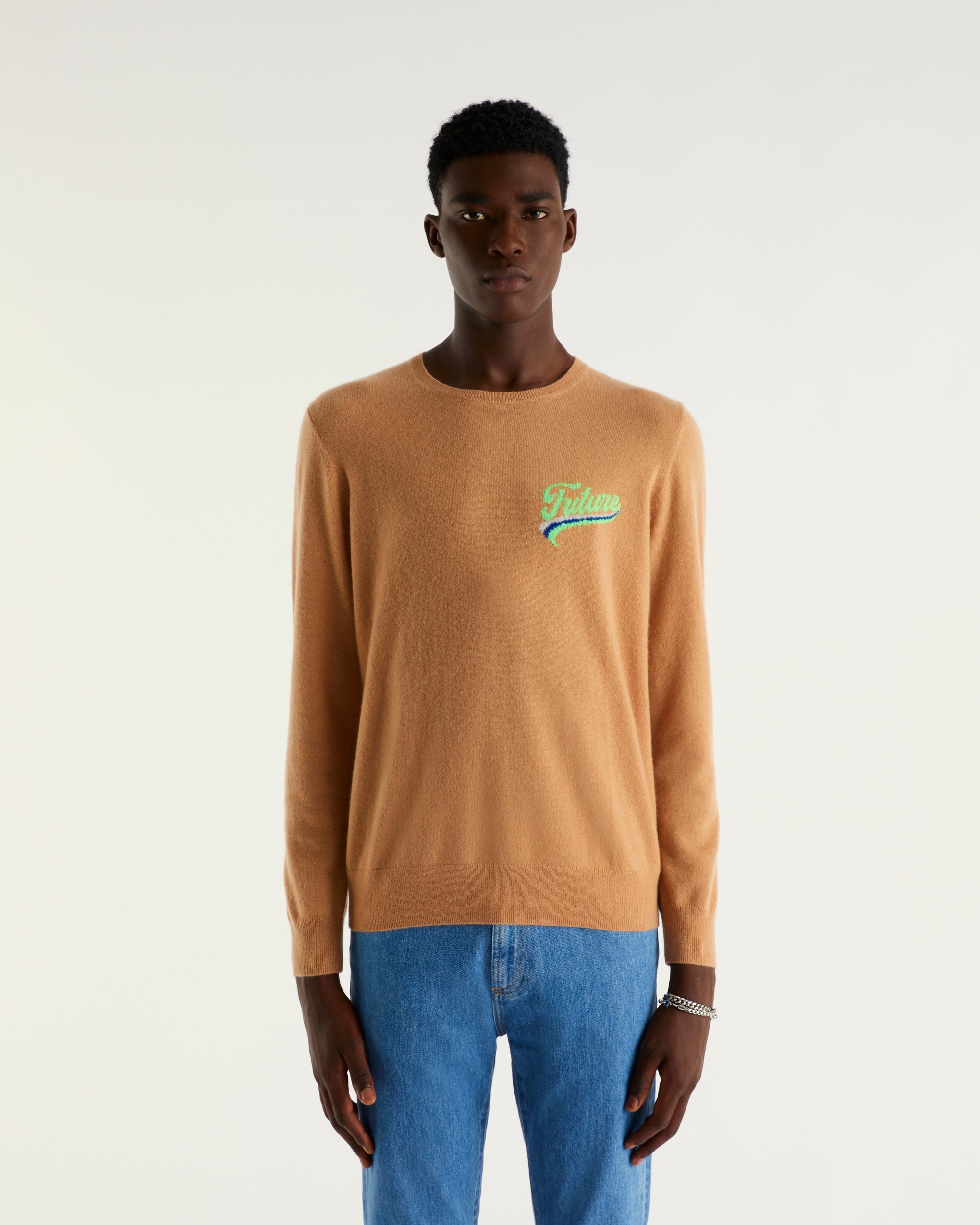 Pull à col rond et logo graphique en cachemire - Camel