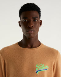Pull à col rond et logo graphique en cachemire - Camel