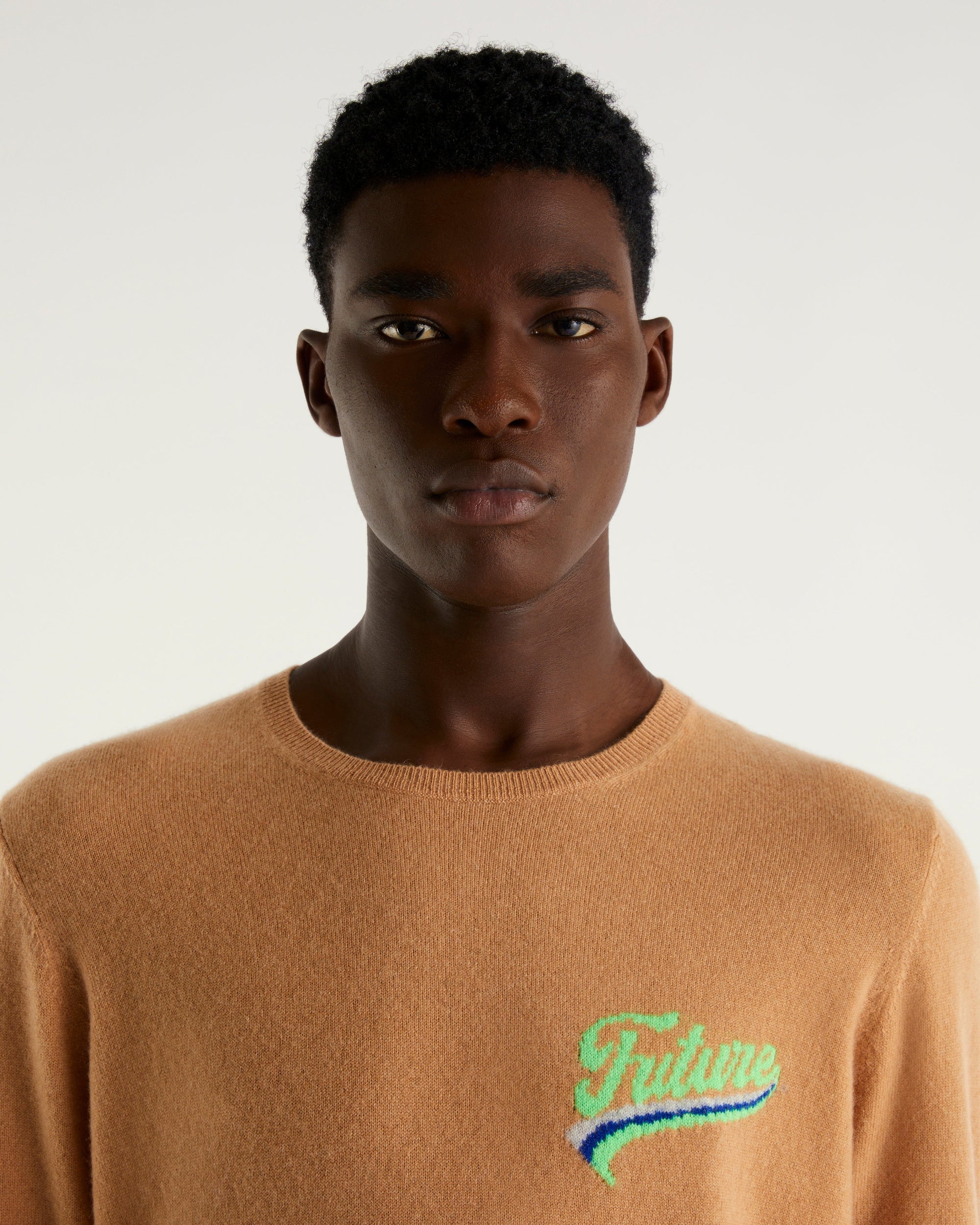 Pull à col rond et logo graphique en cachemire - Camel