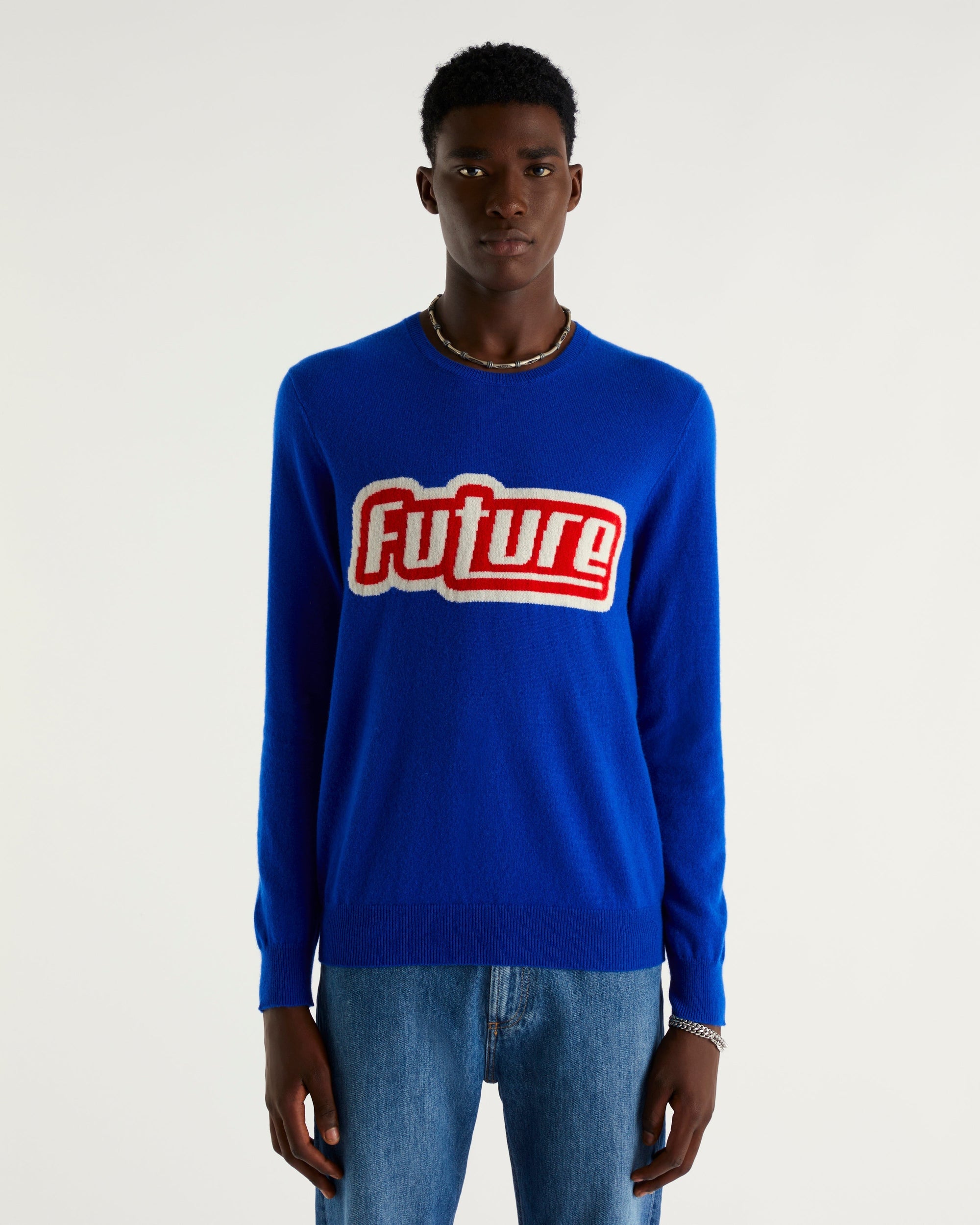 Pull à col rond future tri color en cachemire - Electric Blue