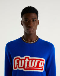 Pull à col rond future tri color en cachemire - Electric Blue