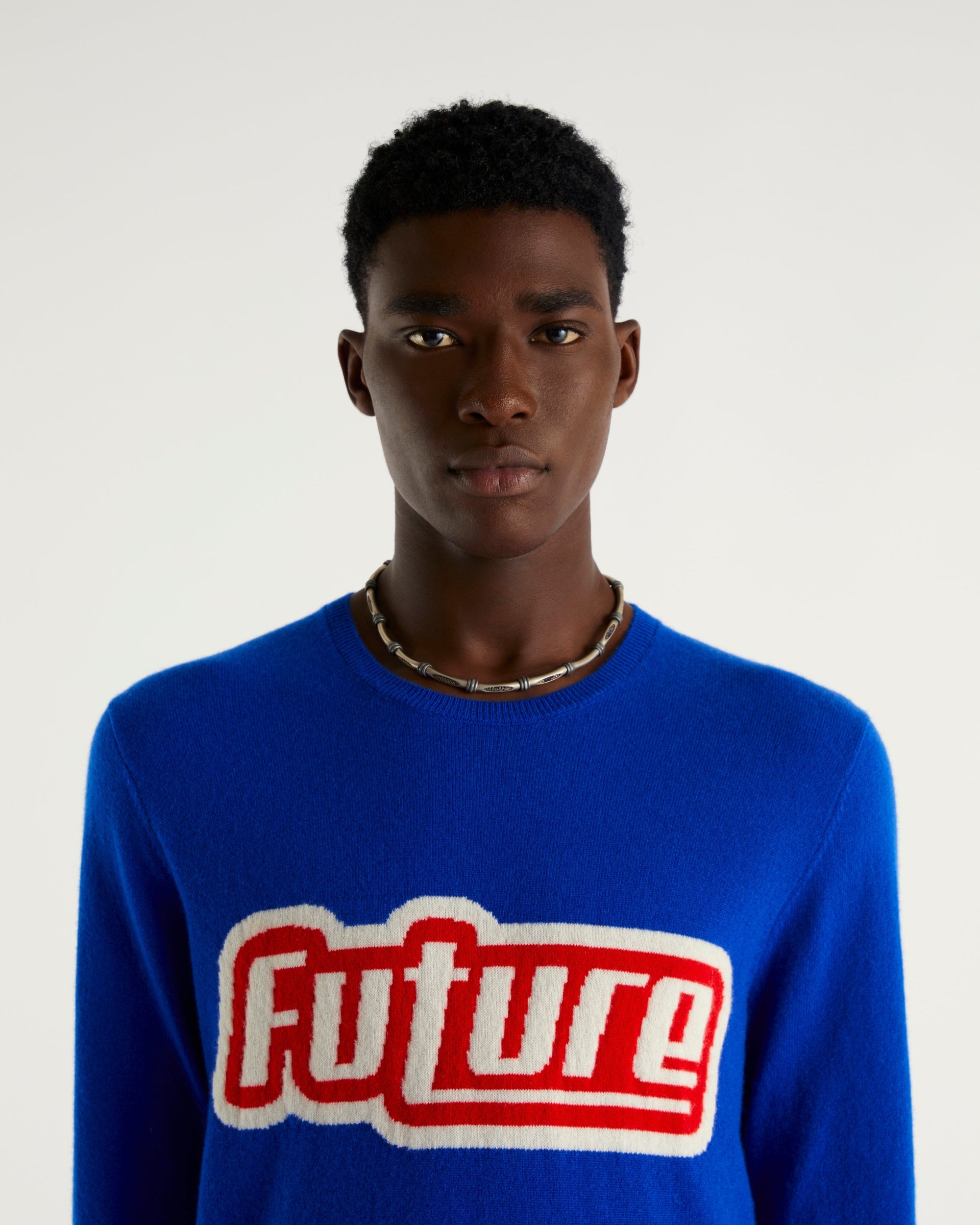Pull à col rond future tri color en cachemire - Electric Blue
