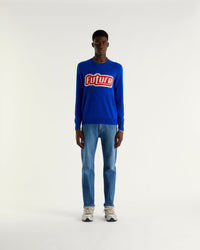 Pull à col rond future tri color en cachemire - Electric Blue