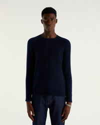 Pull à col rond et point fantaisie en cachemire - Navy