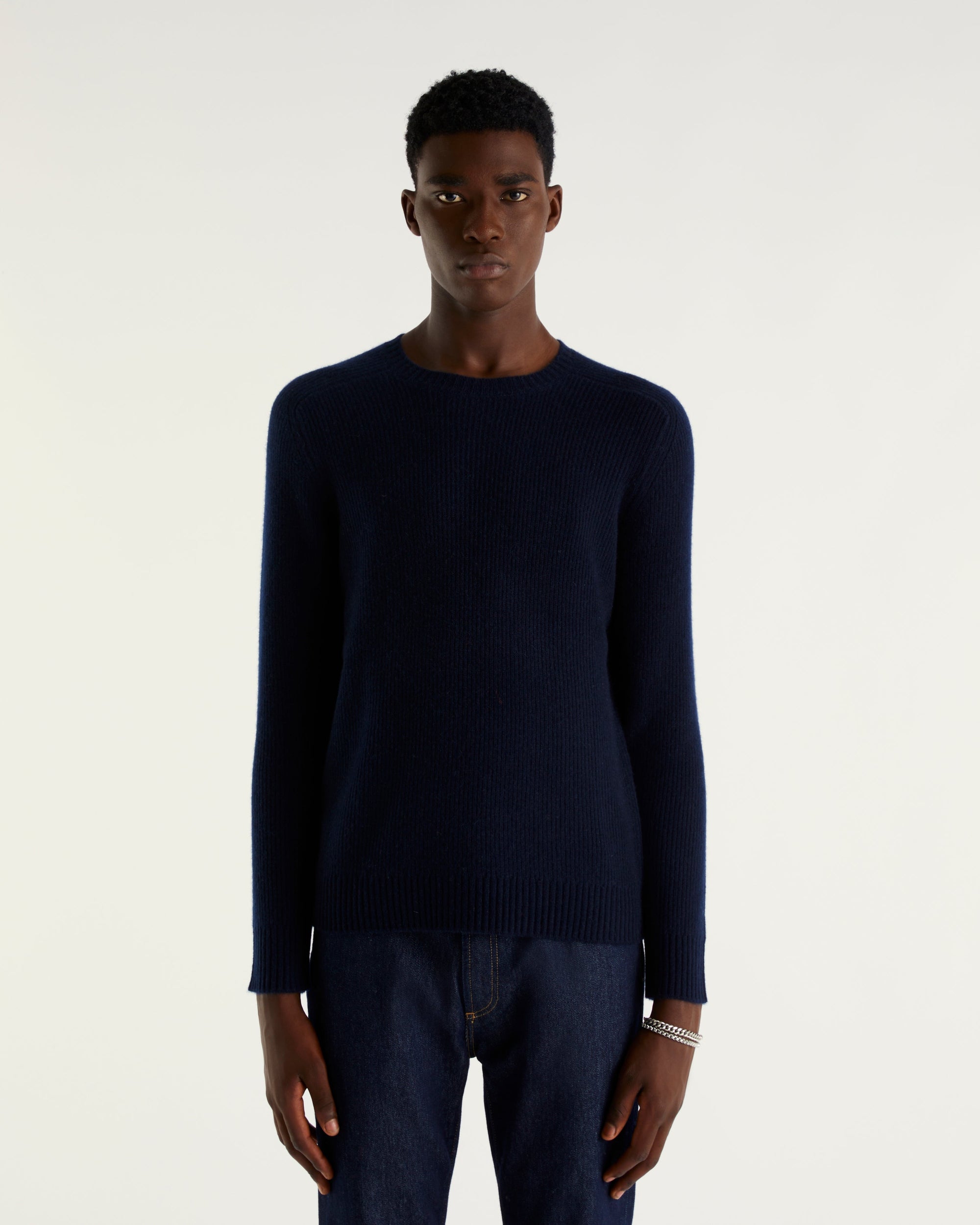 Pull à col rond et point fantaisie en cachemire - Navy