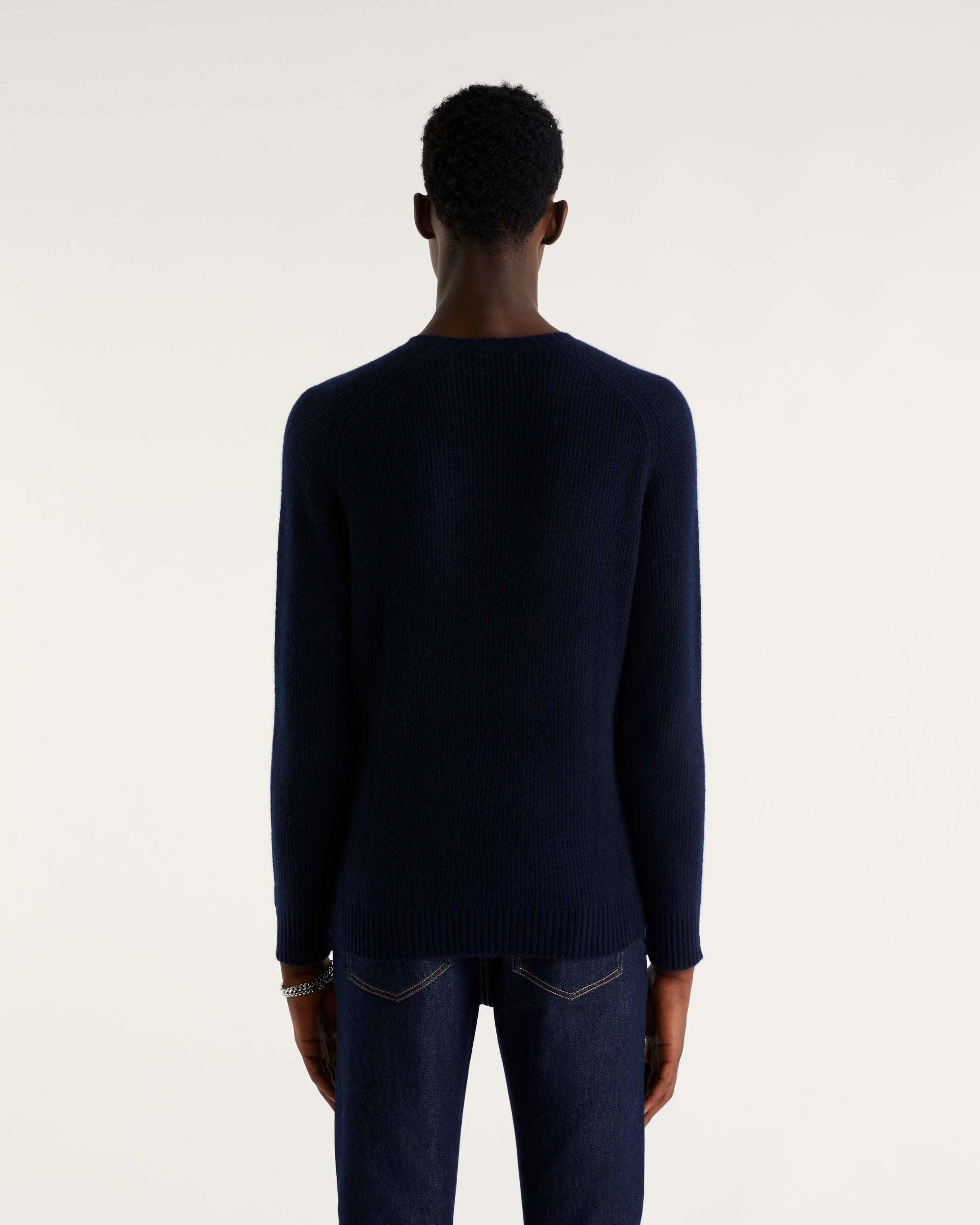 Pull à col rond et point fantaisie en cachemire - Navy
