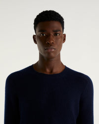 Pull à col rond et point fantaisie en cachemire - Navy