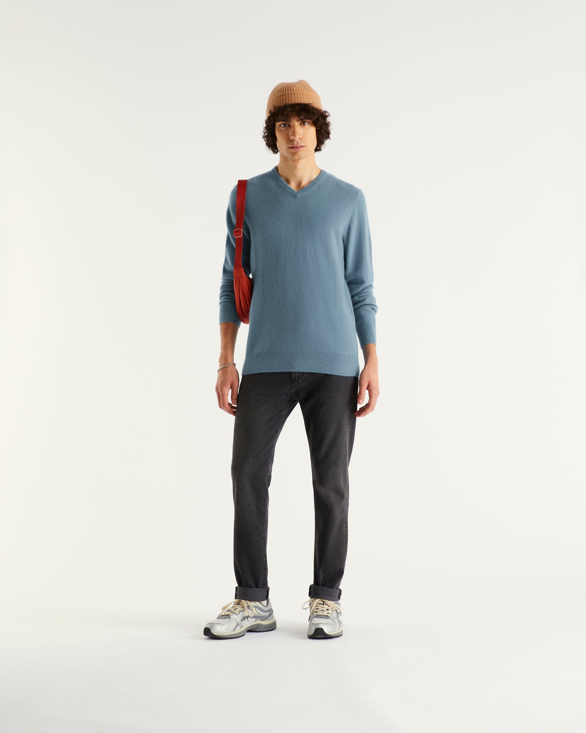 Pull classique à col V en cachemire - Ice Blue