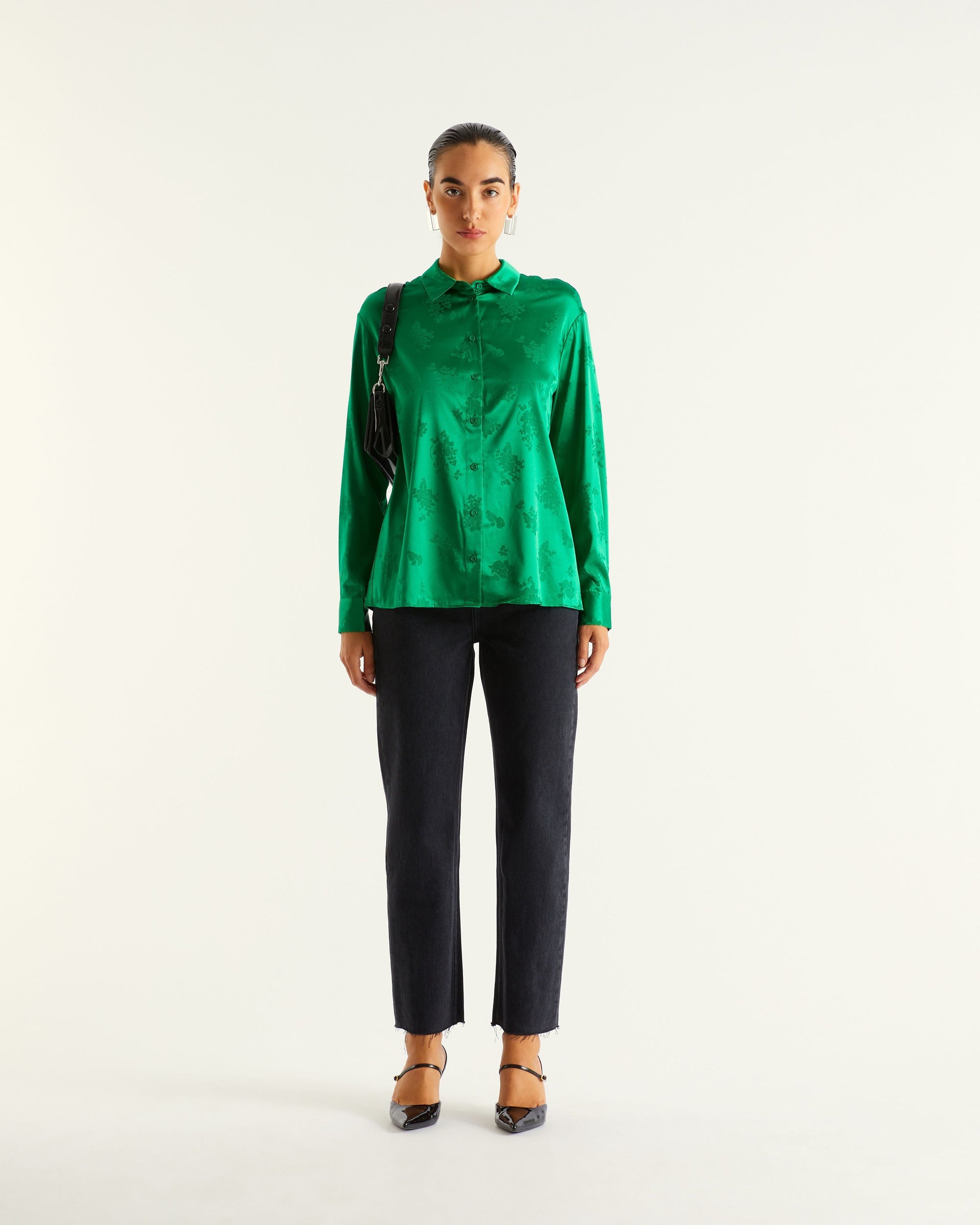Chemise Suzanna en soie - Green Jacquard