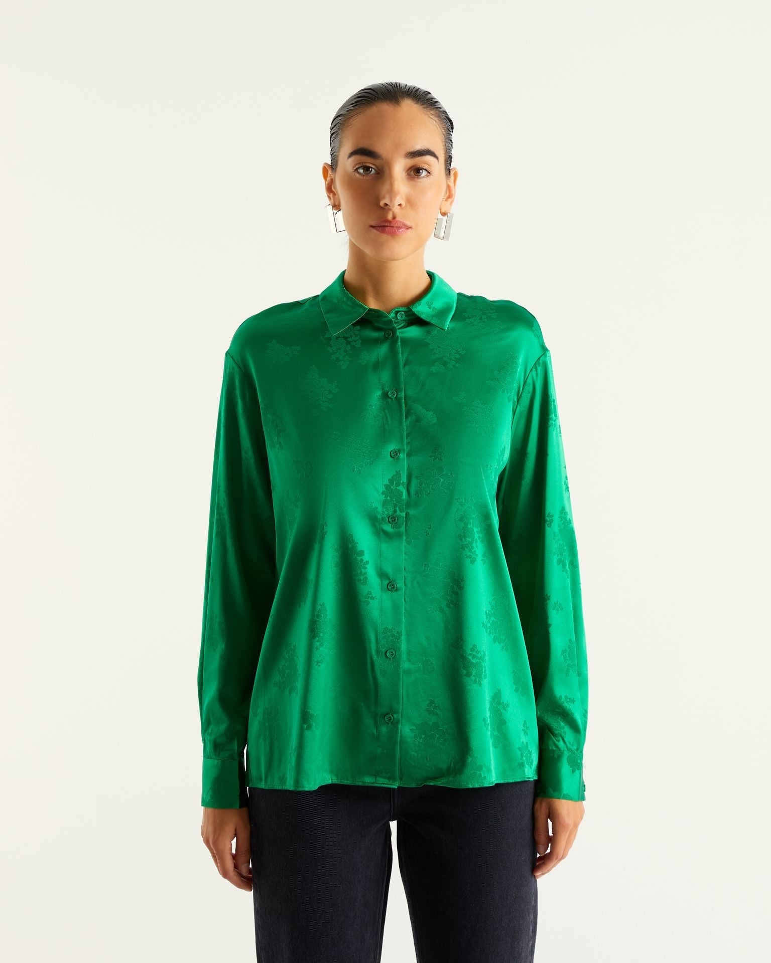 Chemise Suzanna en soie - Green Jacquard