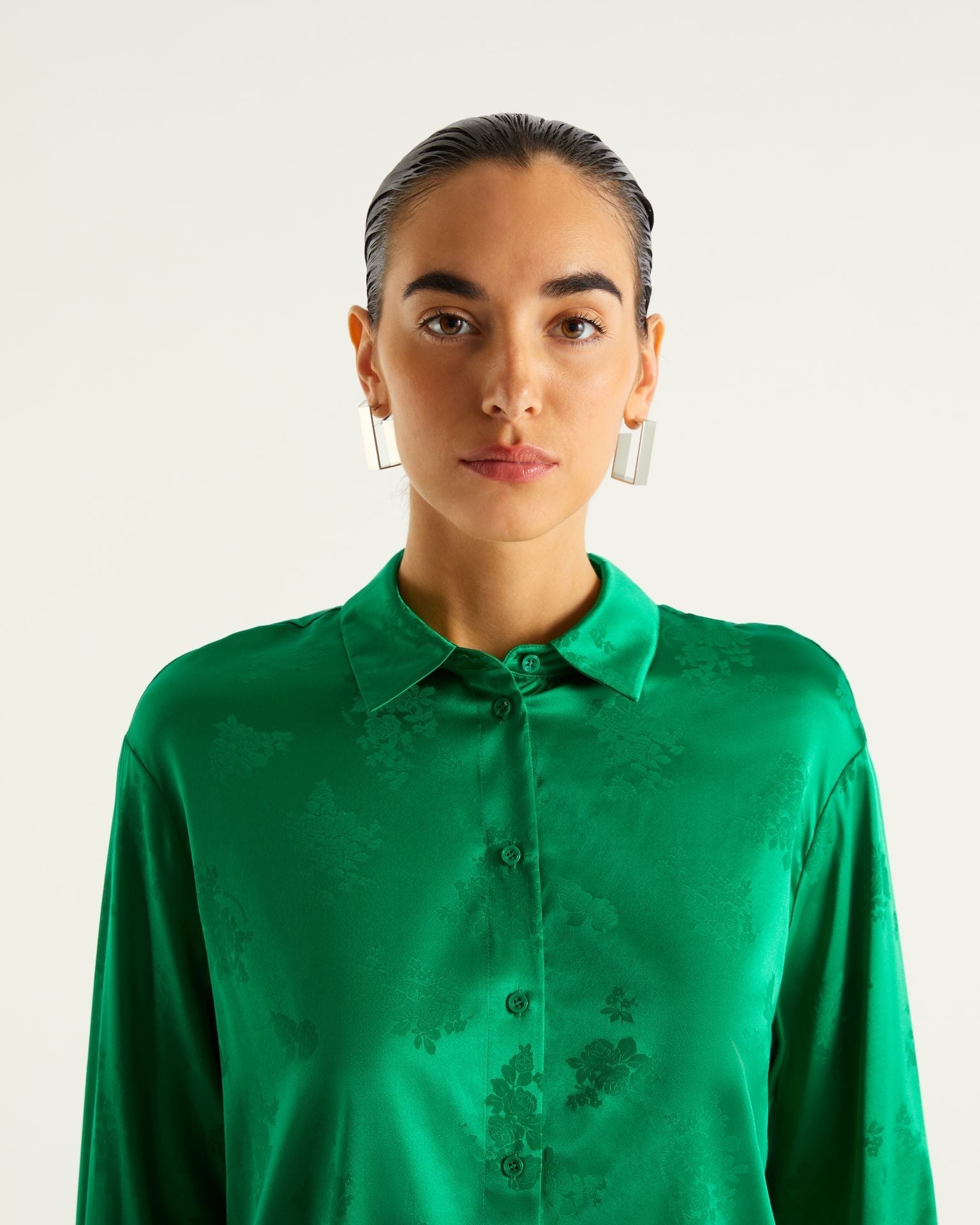 Chemise Suzanna en soie - Green Jacquard