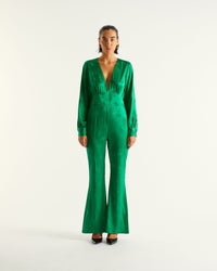 Combi-pantalon Abie en soie - Green Jacquard