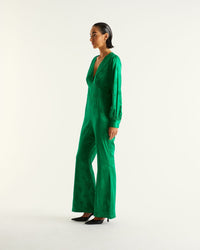Combi-pantalon Abie en soie - Green Jacquard