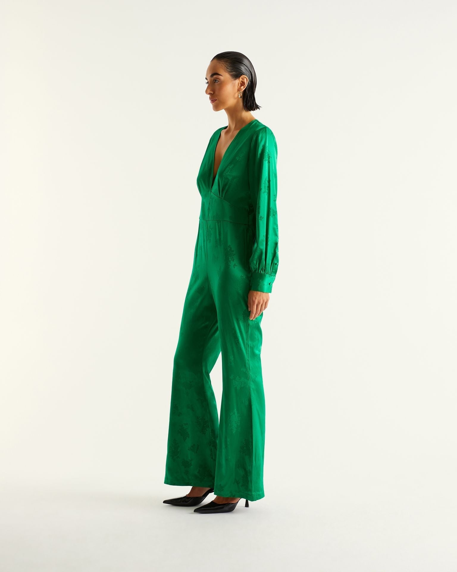 Combi-pantalon Abie en soie - Green Jacquard
