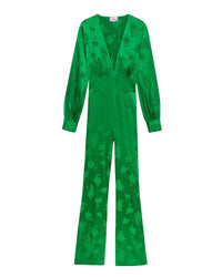 Combi-pantalon Abie en soie - Green Jacquard