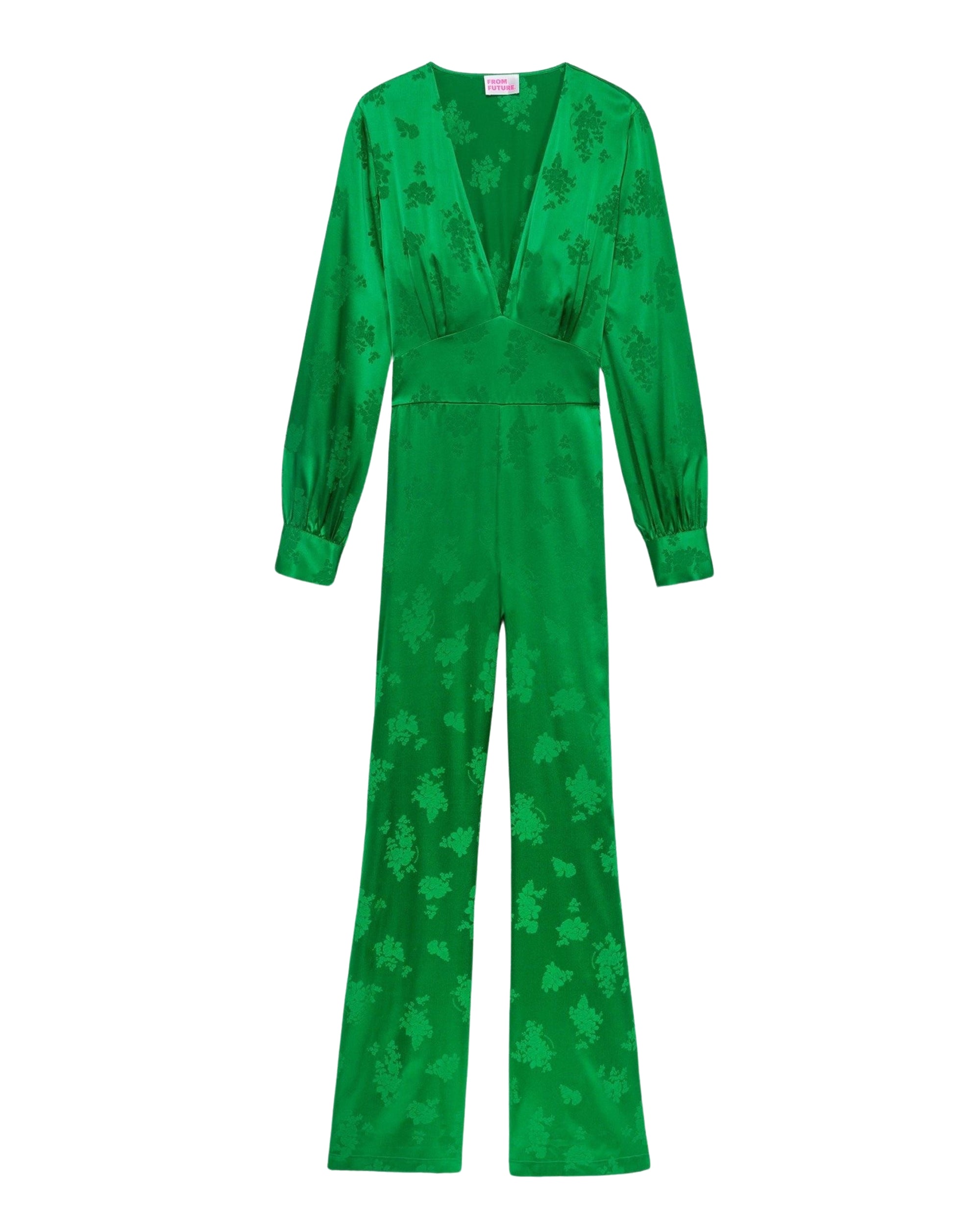 Combi-pantalon Abie en soie - Green Jacquard