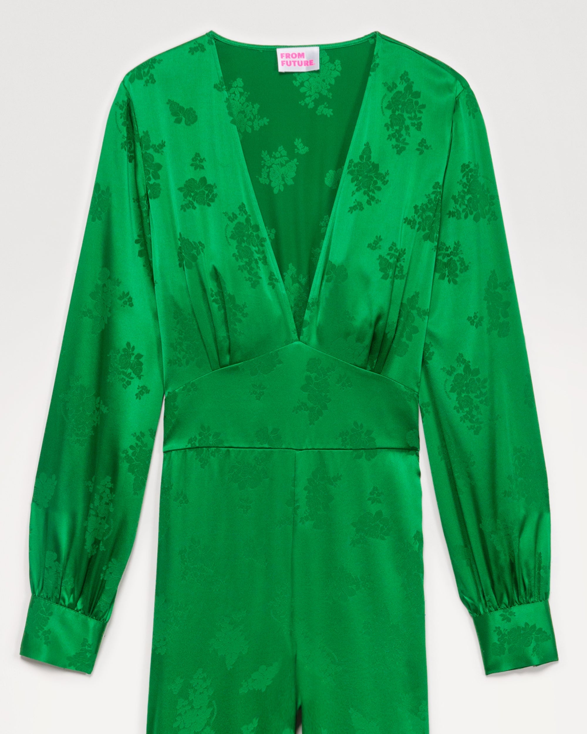 Combi-pantalon Abie en soie - Green Jacquard