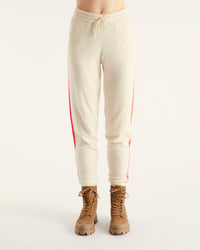 Pantalon de jogging à bande multicolore en cachemire - Ecru