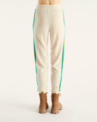 Pantalon de jogging à bande multicolore en cachemire - Ecru