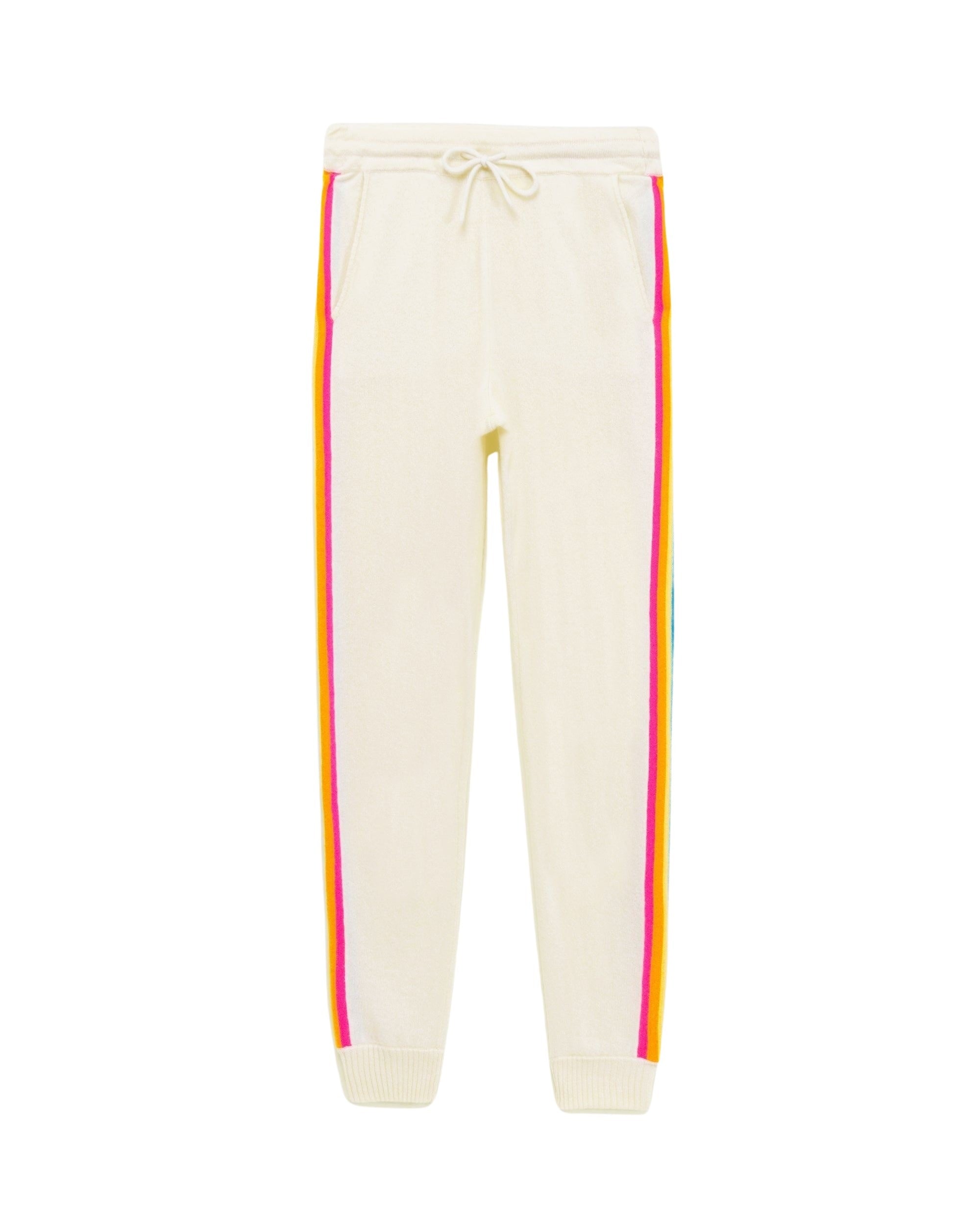 Pantalon de jogging à bande multicolore en cachemire - Ecru