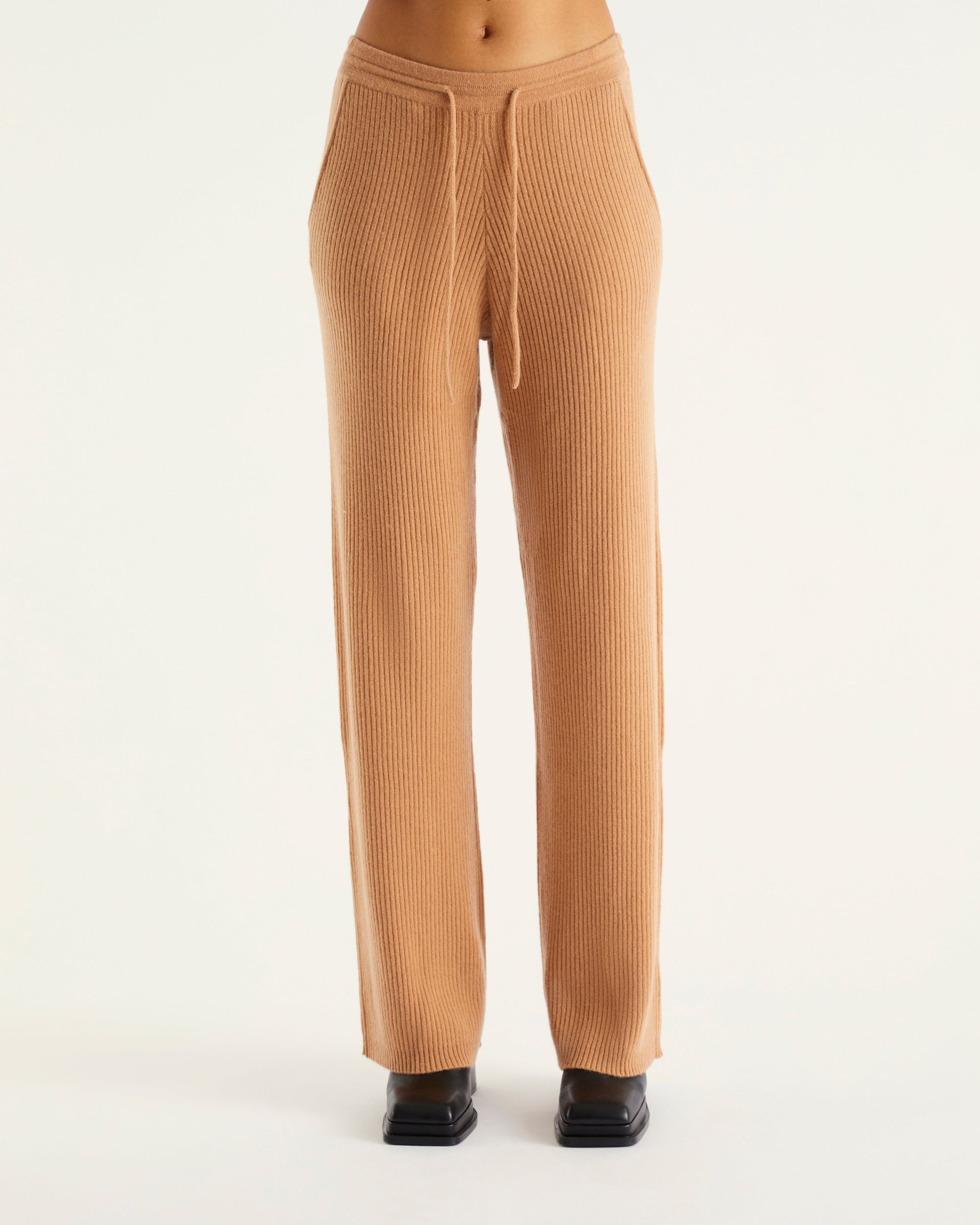 Pantalon de jogging à côtes en cachemire - Camel