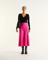 Jupe mi longue Vicky en soie - Pink Jacquard