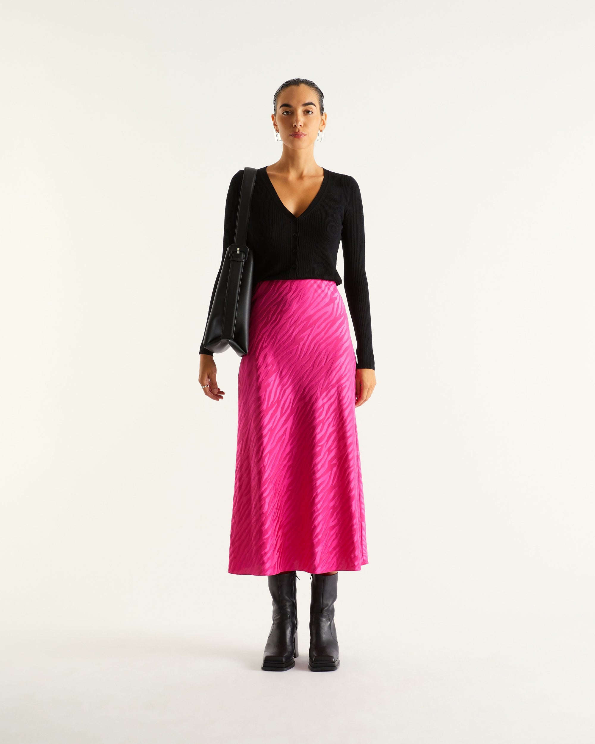 Jupe mi longue Vicky en soie - Pink Jacquard