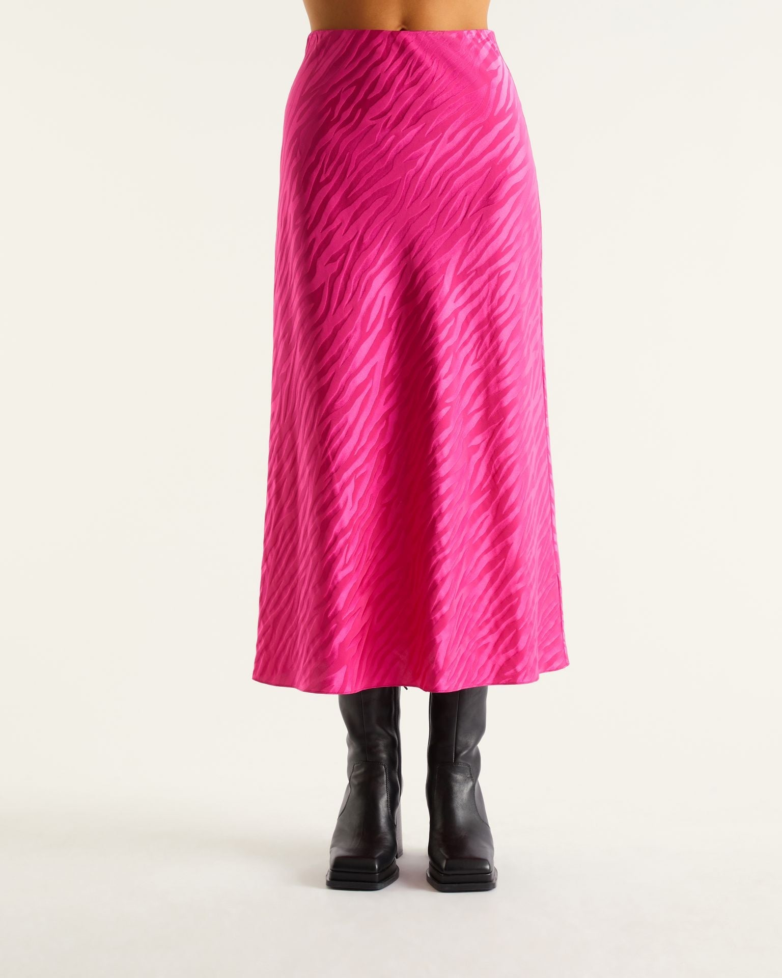 Jupe mi longue Vicky en soie - Pink Jacquard