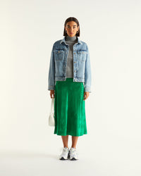 Jupe mi longue Elie en soie - Green Jacquard