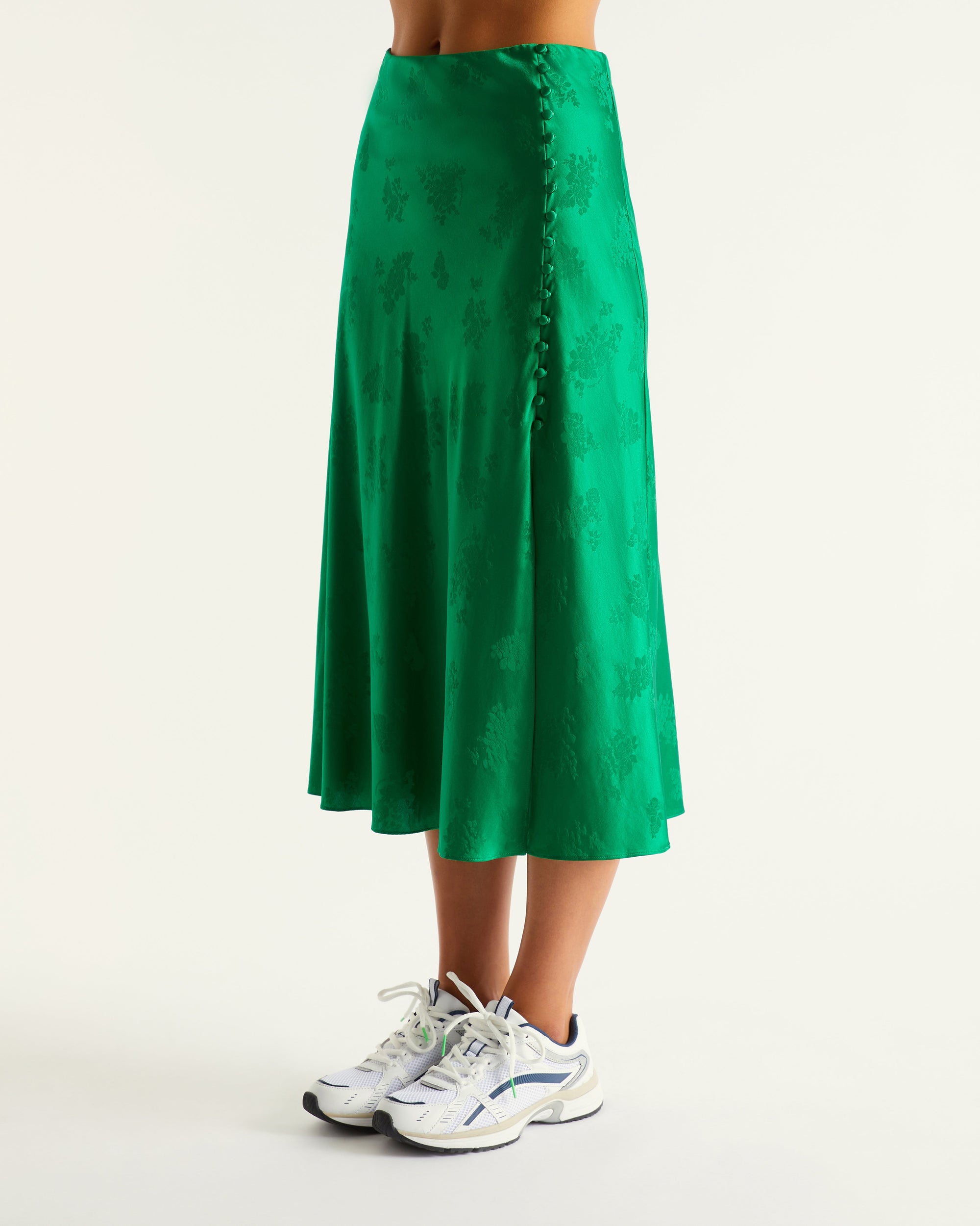 Jupe mi longue Elie en soie - Green Jacquard