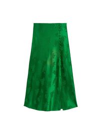 Jupe mi longue Elie en soie - Green Jacquard