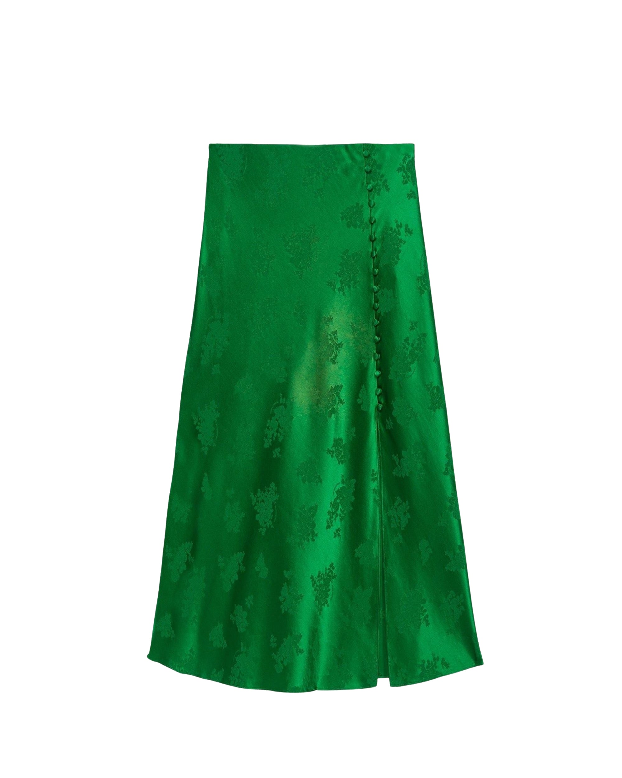 Jupe mi longue Elie en soie - Green Jacquard