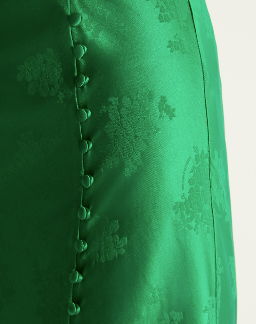 Jupe mi longue Elie en soie - Green Jacquard