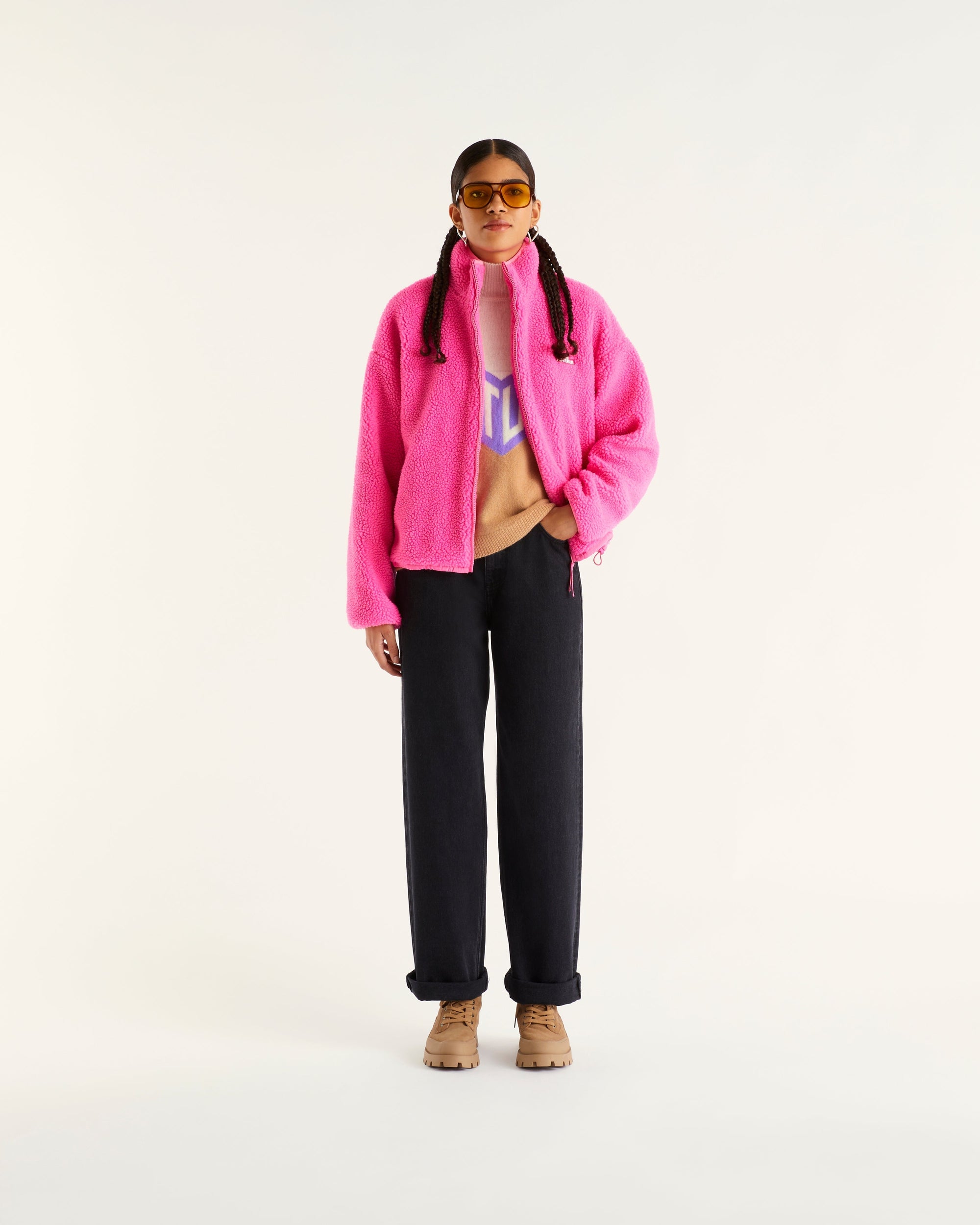 Veste zippée sherpa - Neon Pink