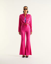 Pantalon large Milla en soie - Pink Jacquard