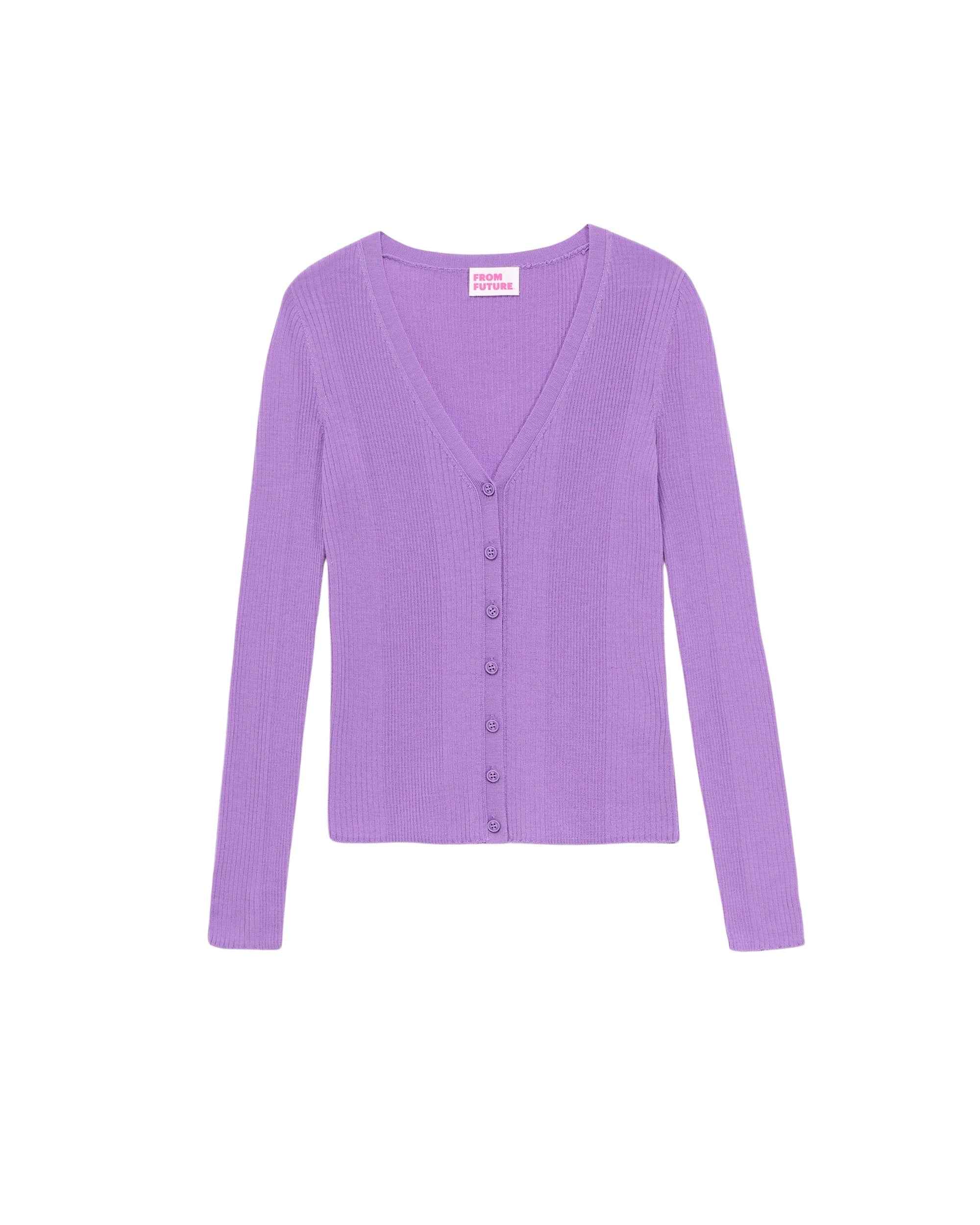 Cardigan côtelé en laine mérinos - Power Lilac