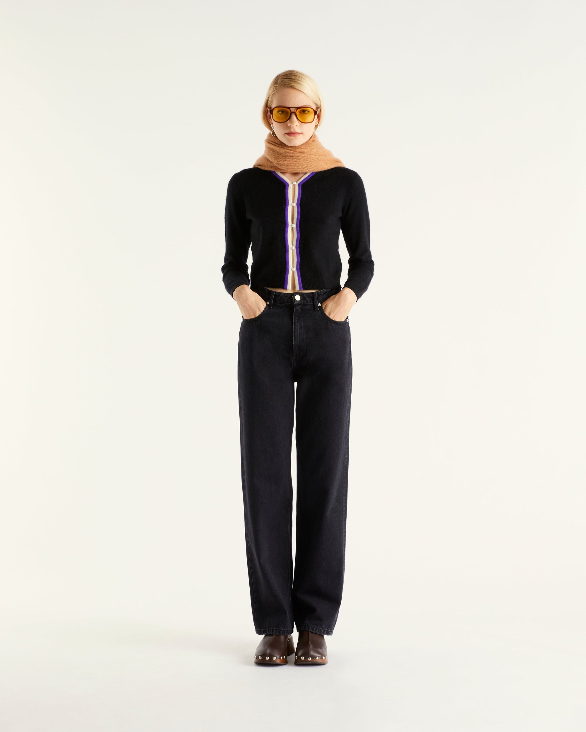 Cardigan court à perles en cachemire - Camel