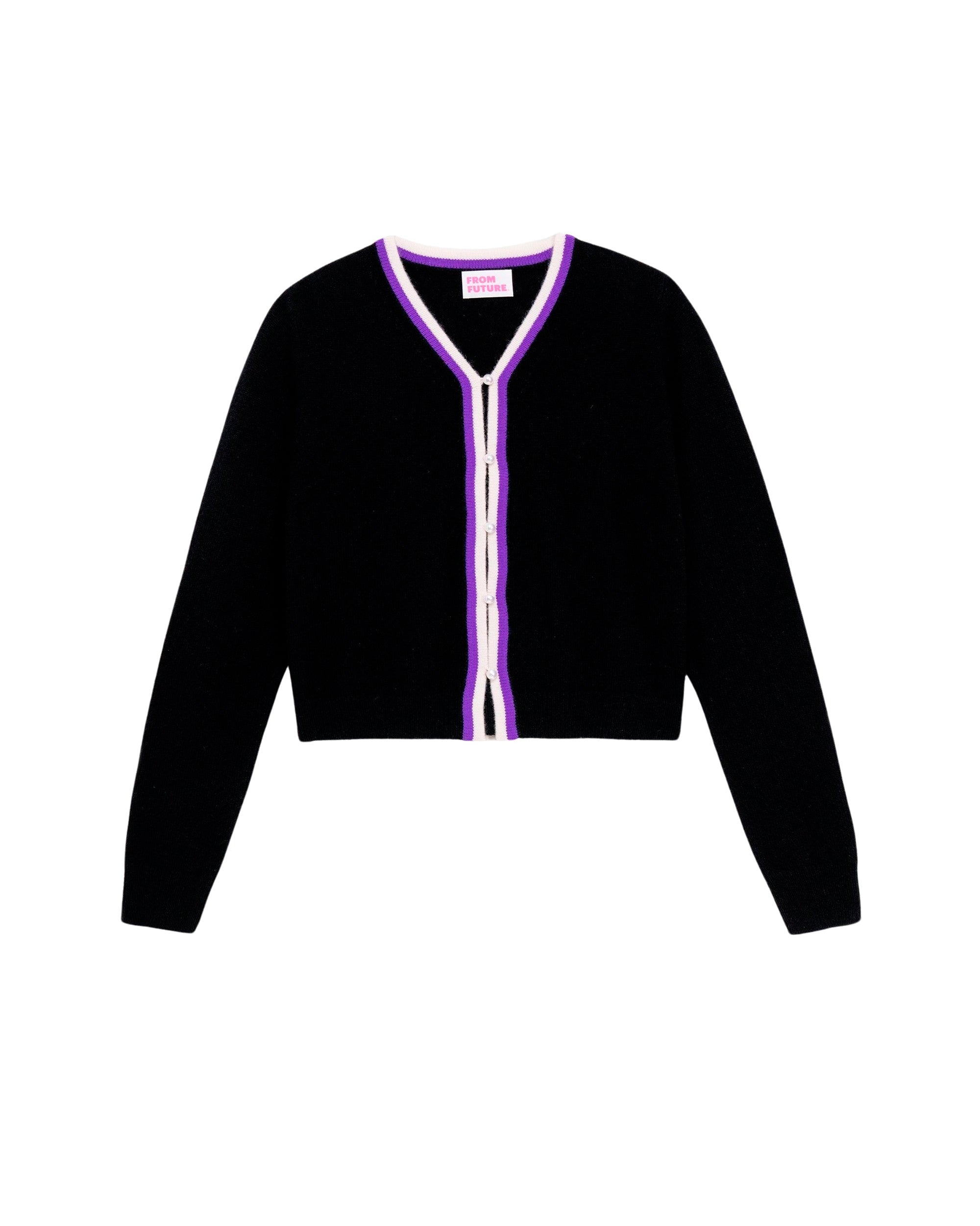 Cardigan court à perles en cachemire - Black