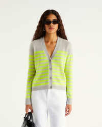 Cardigan court à rayures en cachemire - Light Heather Gray