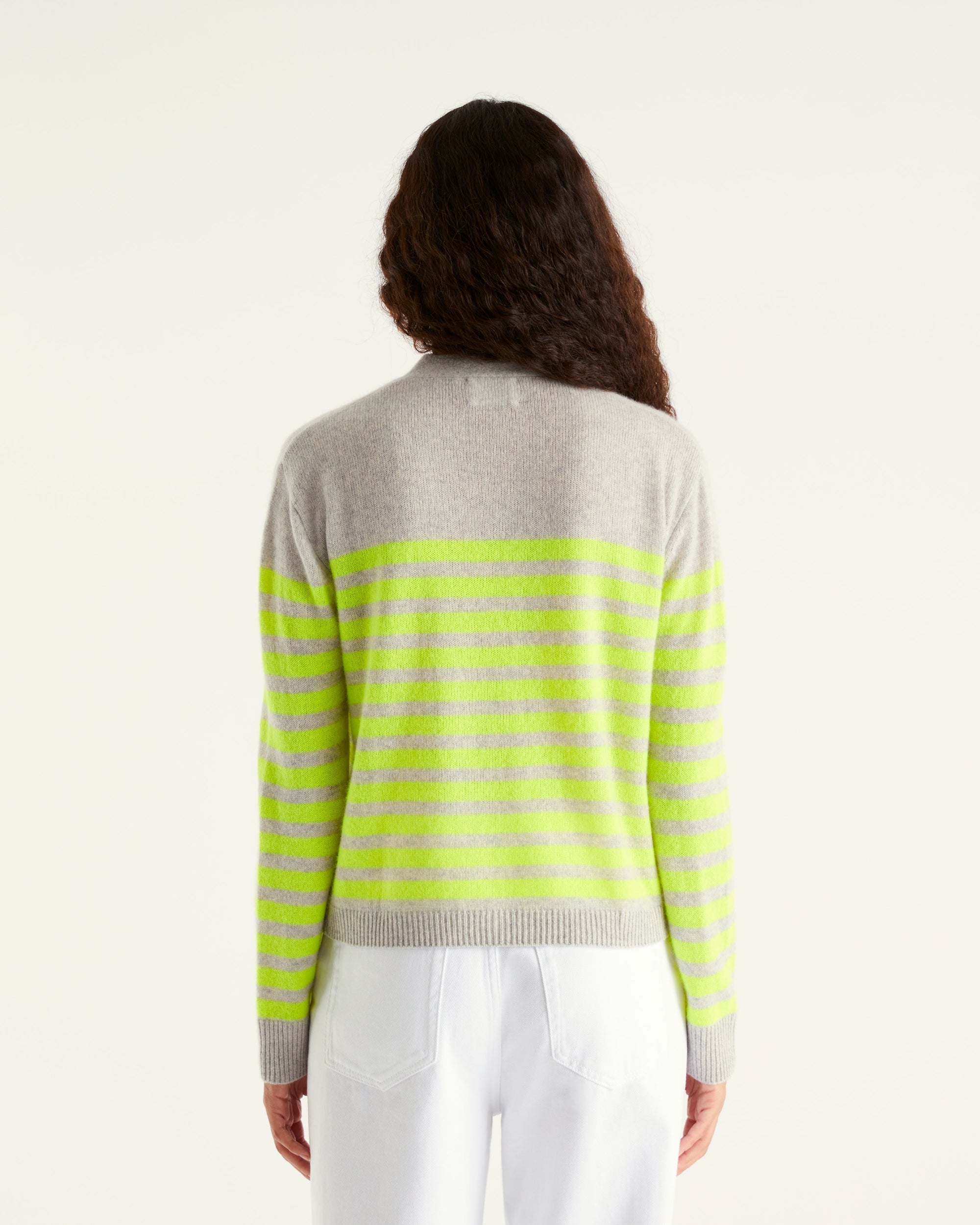 Cardigan court à rayures en cachemire - Light Heather Gray