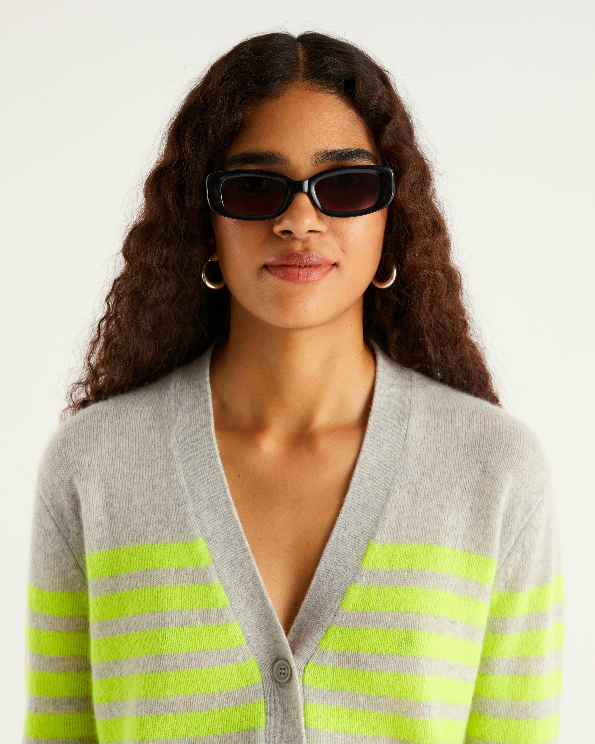 Cardigan court à rayures en cachemire - Light Heather Gray