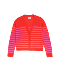Cardigan court à rayures en cachemire - Bright Red